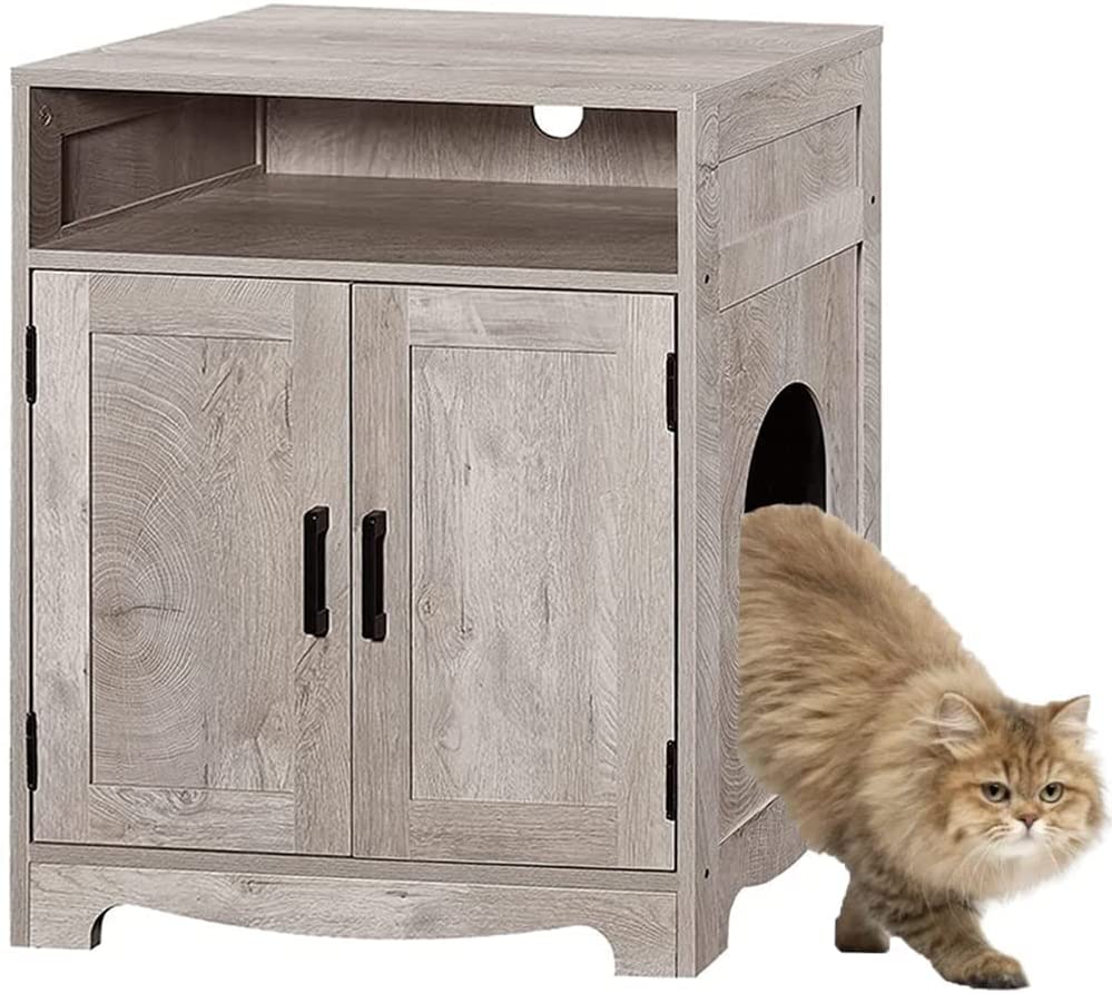 Picture of beeNbkks EV1036 Cat Litter Box Enclosure with Storage -  Weathered Grey