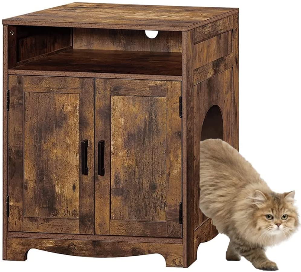 Picture of beeNbkks EV1037 Cat Litter Box Enclosure with Storage, Rustic Brown