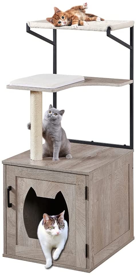 Picture of beeNbkks EV1046 Cat Tree with Litter Box Enclosure&#44; Weathered Grey