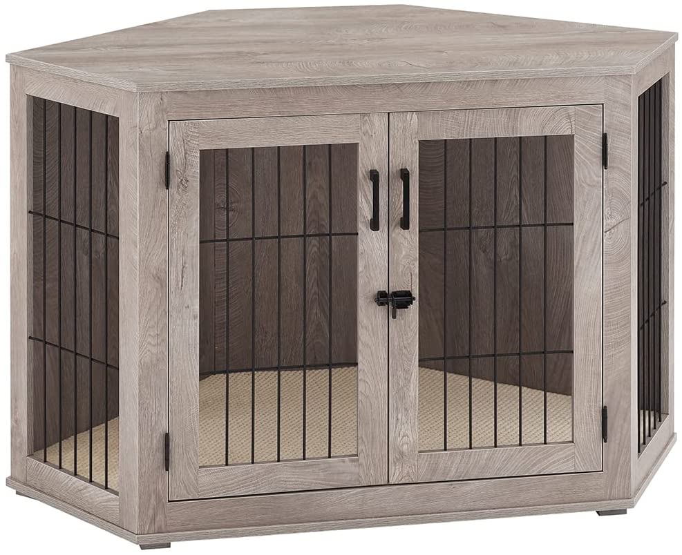 Picture of beeNbkks EV1050 Large Corner Dog Crate Double Doors -  Weathered Grey