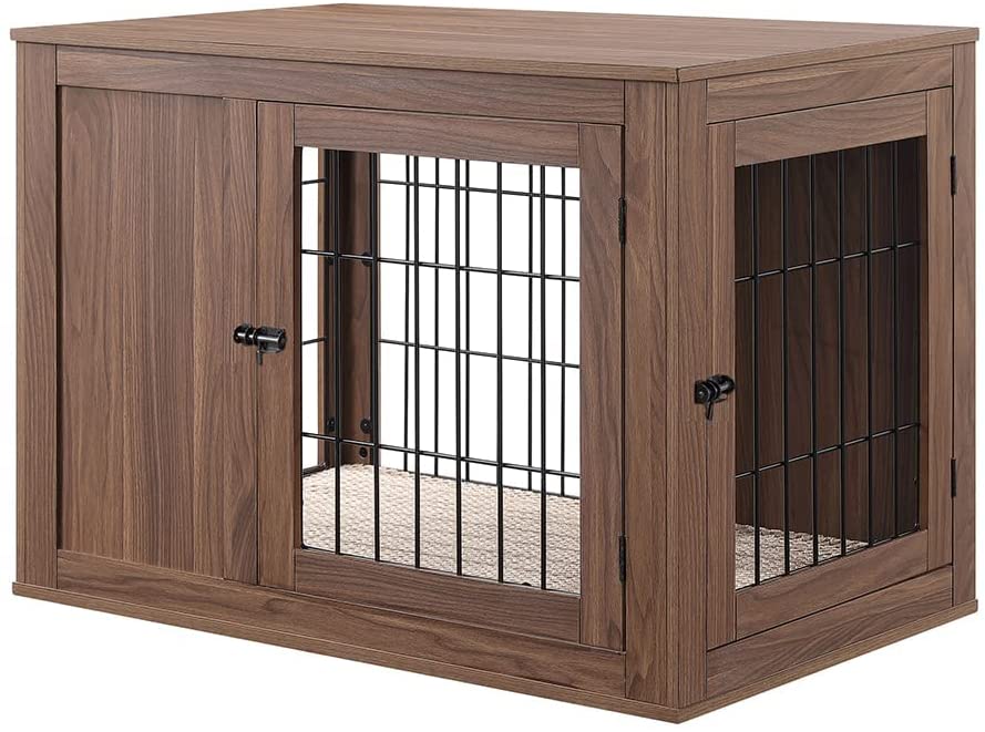 Picture of UniPaws UH5105 Medium Pet Crate with Cushion -  Walnut