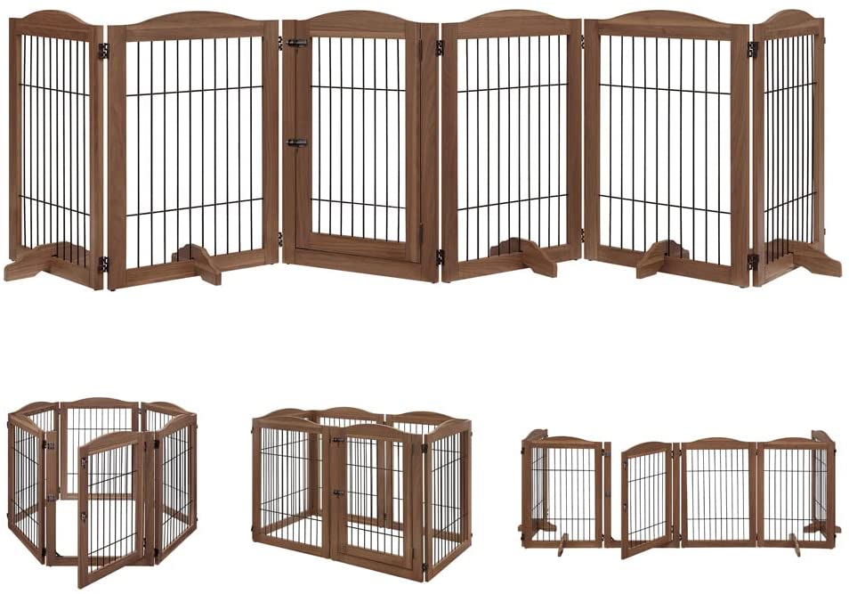 Picture of UniPaws UH5112 6 Panels Pet Gate with Play Pen&#44; Walnut