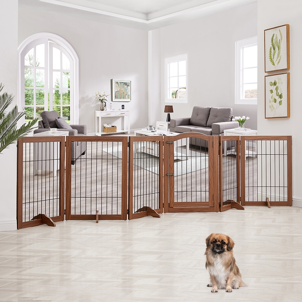 Picture of beeNbkks EV1039 beeNbkks EV1039 6 Panels Pet Gate with Play Pen -  Walnut