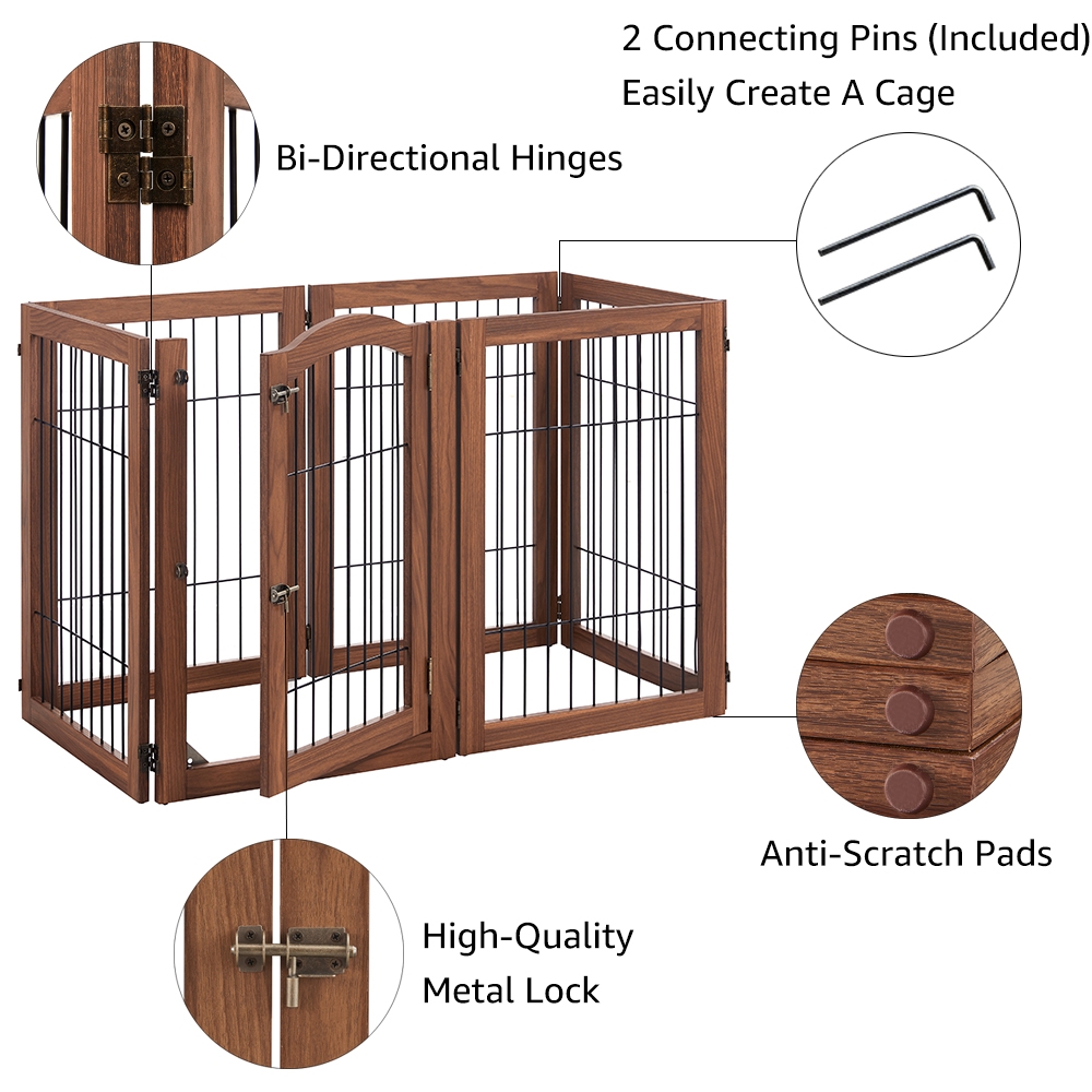 Picture of beeNbkks EV1039 beeNbkks EV1039 6 Panels Pet Gate with Play Pen -  Walnut