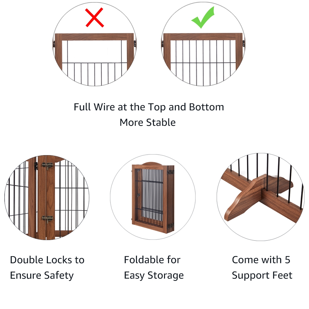 Picture of beeNbkks EV1039 beeNbkks EV1039 6 Panels Pet Gate with Play Pen -  Walnut