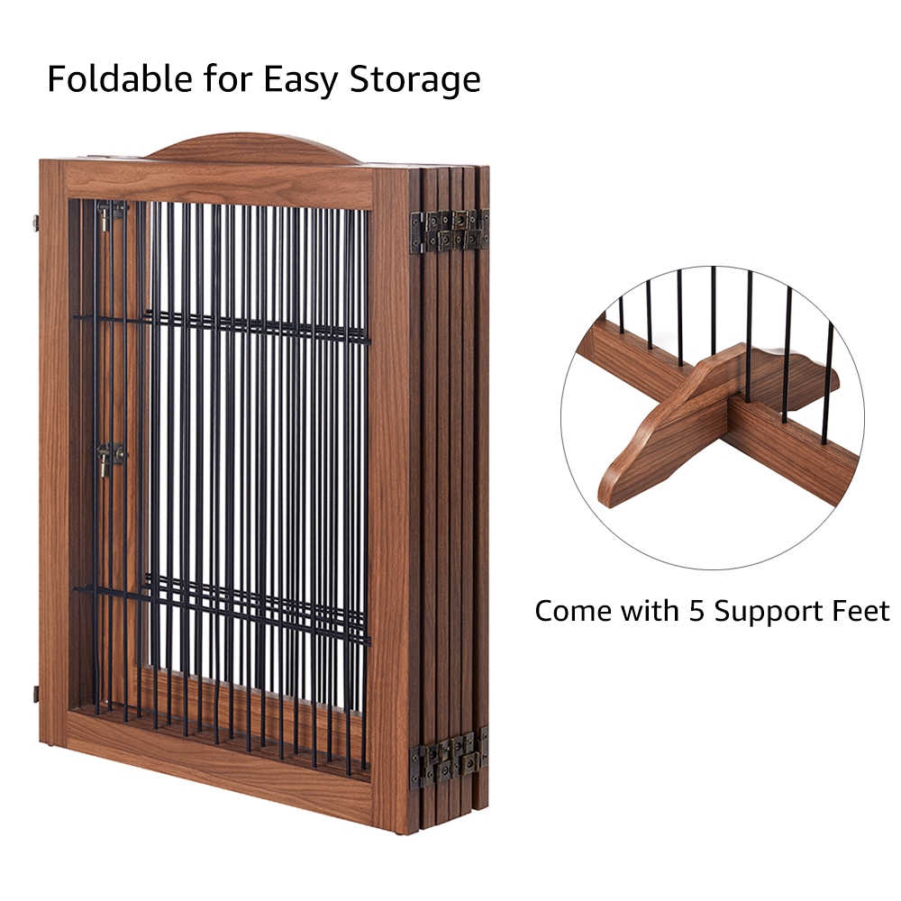 Picture of beeNbkks EV1039 beeNbkks EV1039 6 Panels Pet Gate with Play Pen -  Walnut