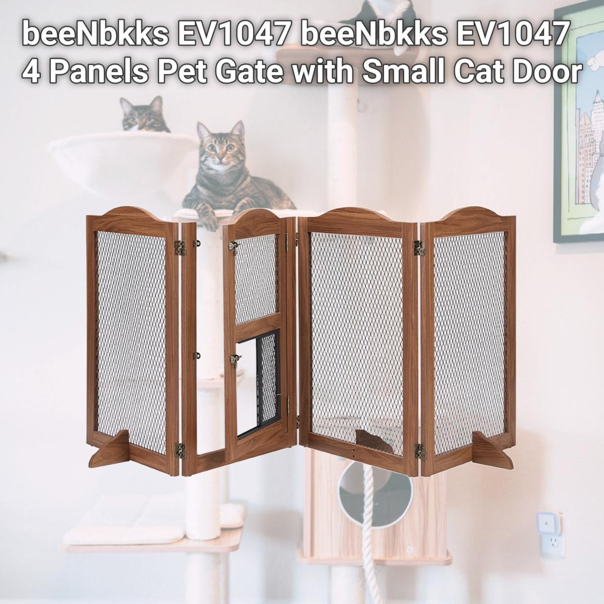 Picture of beeNbkks EV1047 beeNbkks EV1047 4 Panels Pet Gate with Small Cat Door