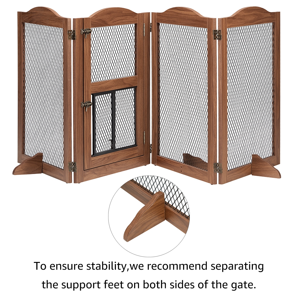 Picture of beeNbkks EV1047 beeNbkks EV1047 4 Panels Pet Gate with Small Cat Door
