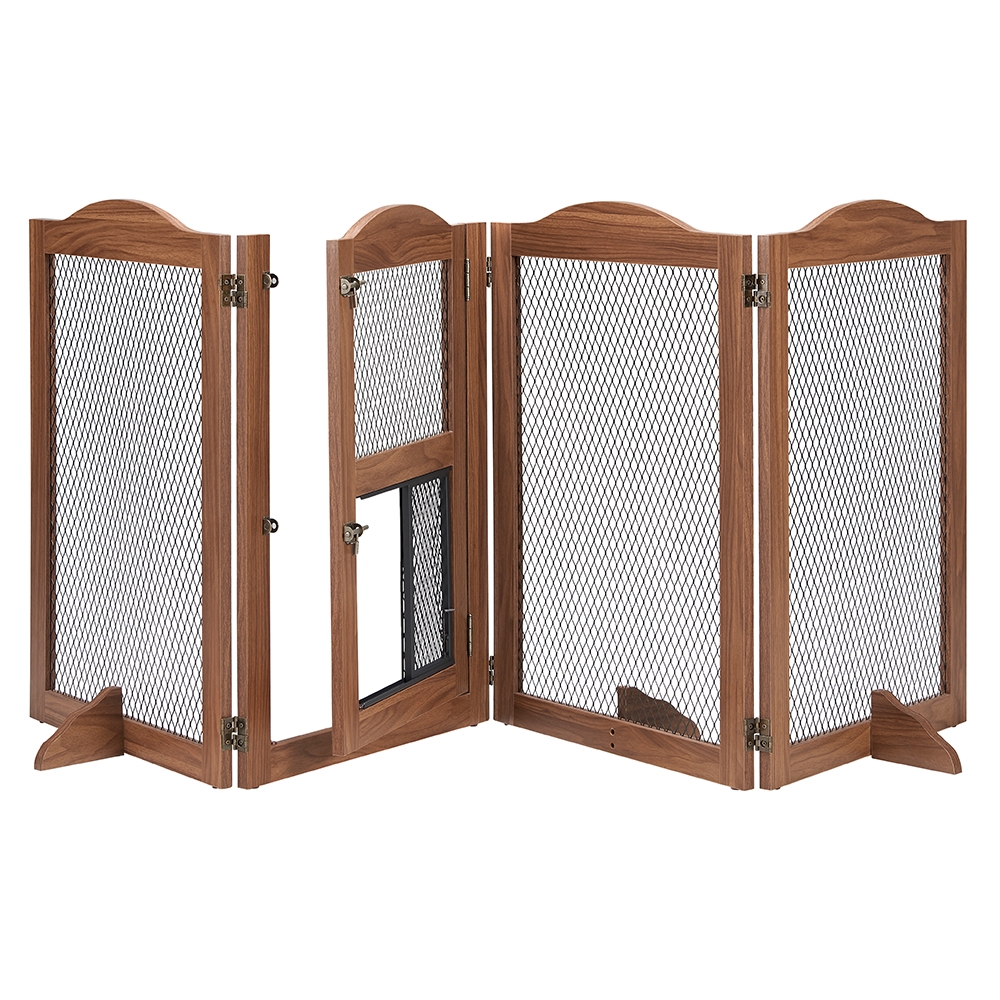 Picture of beeNbkks EV1047 beeNbkks EV1047 4 Panels Pet Gate with Small Cat Door