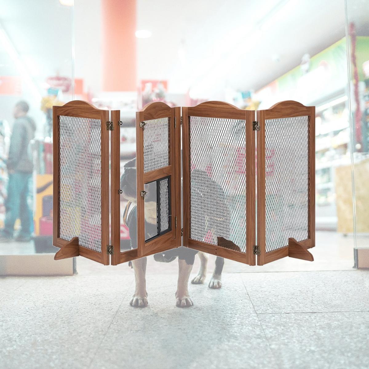 Picture of beeNbkks EV1047 beeNbkks EV1047 4 Panels Pet Gate with Small Cat Door