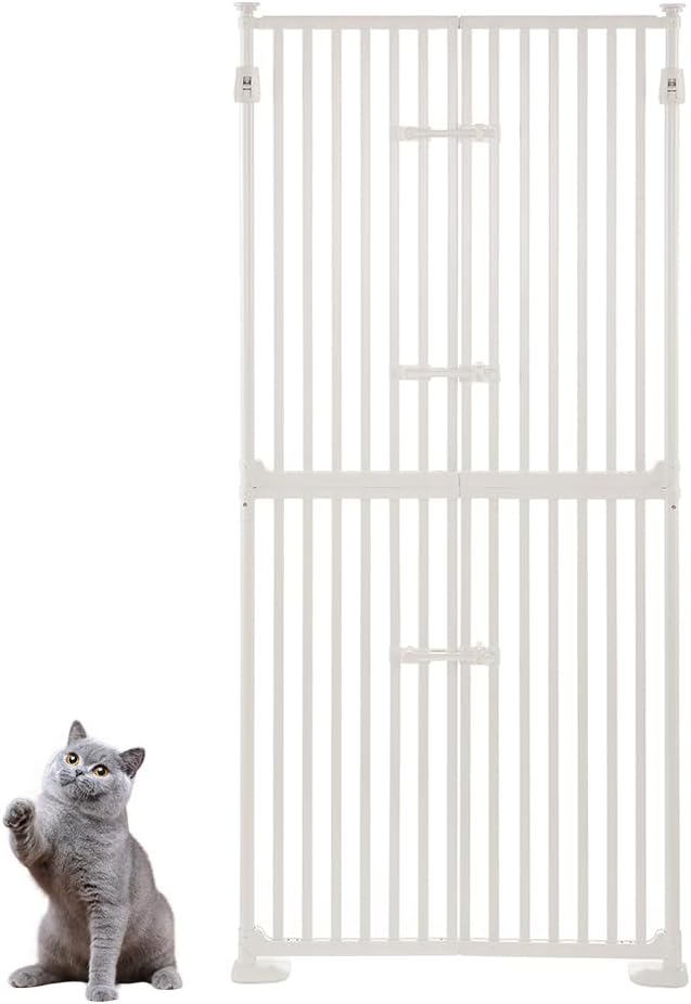 Picture of Unipaws UH5205 74 in. Extra Tall Cat Pet Gate with Locks&#44; White