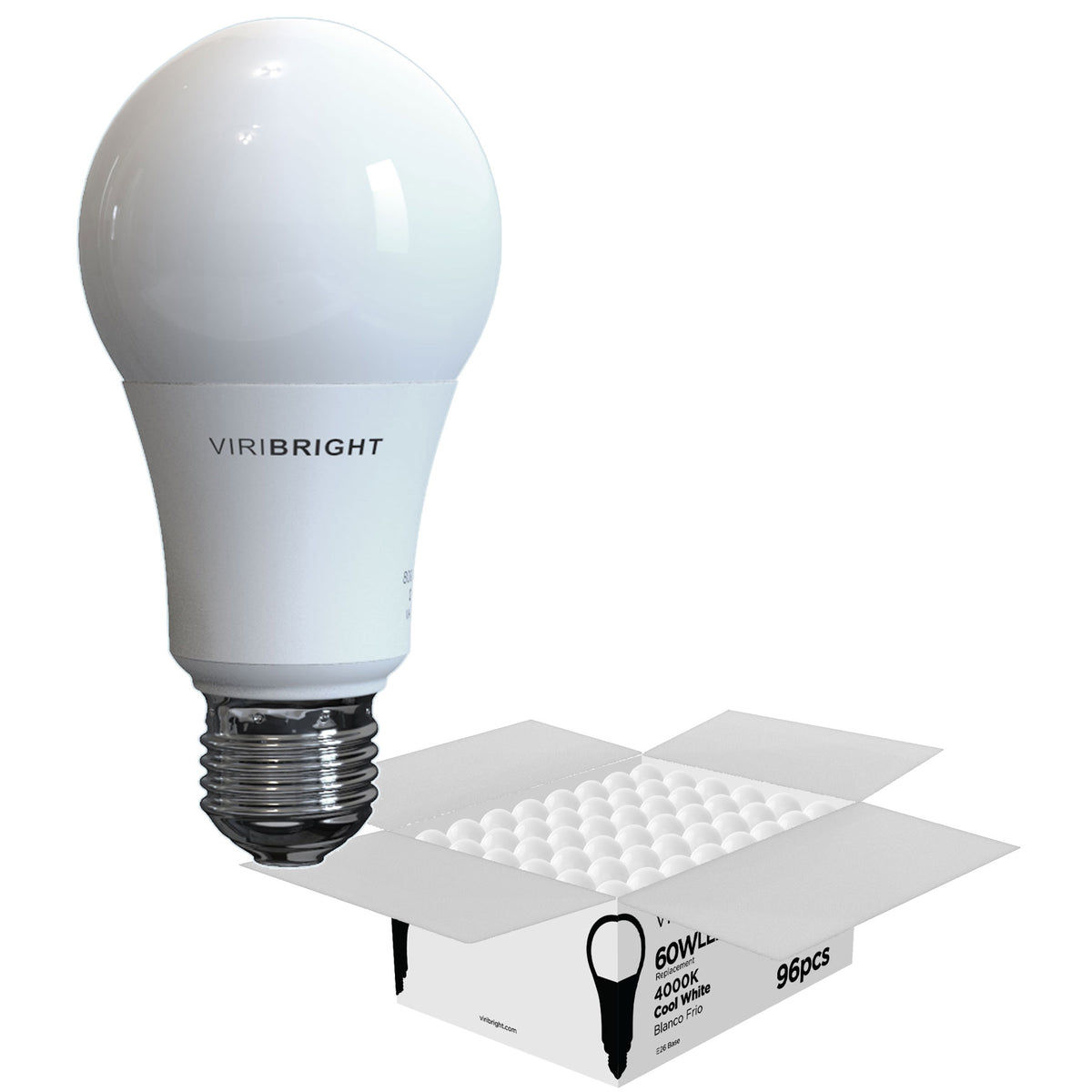 Picture of Viribright 640339-96P 4000K 60W Equivalent 9W A19 E26 Medium Base Non-Dim Egg-Shell Create Pack LED Light Bulb - Pack of 96