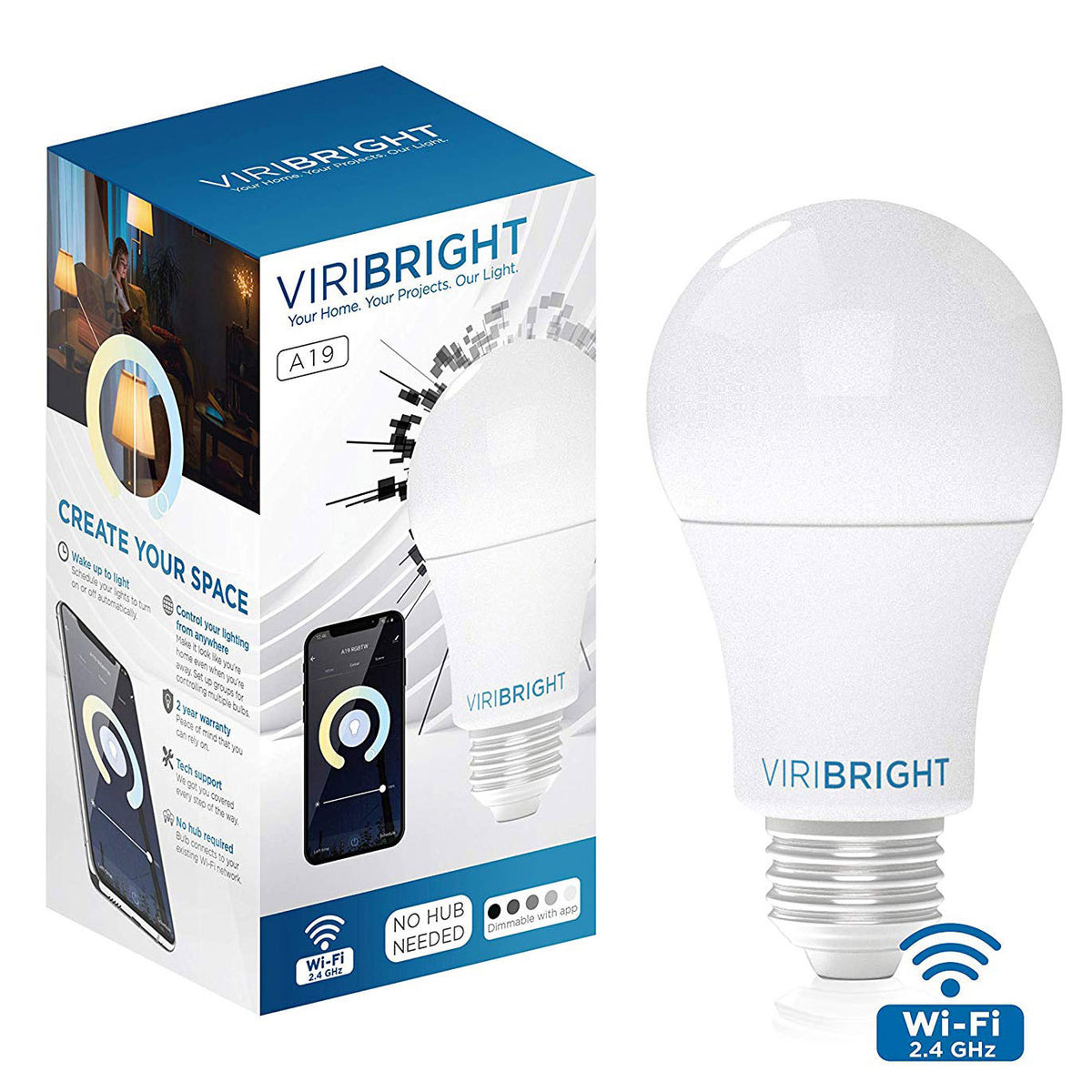 Picture of Viribright 658101 60W Equivalent A19 White Ambiance 2700K Dimmable Wi-Fi Smart Connected LED Light Bulb