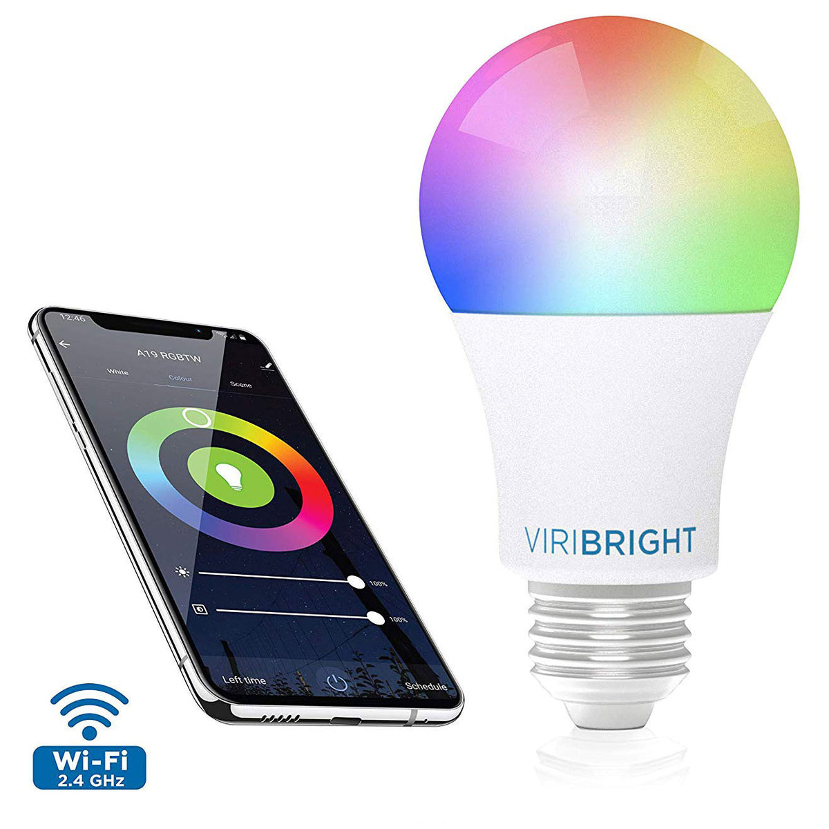Picture of Viribright 658102 60W Equivalent Multi-Color & White Ambiance A19 Dimmable Wi-Fi Smart Connected LED Light Bulb