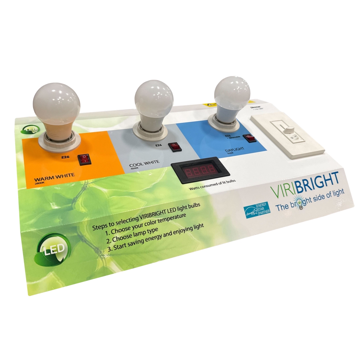 Lighting Shelf Display w/ Dimmer E26 Sockets - 2700K/4000K/6500K