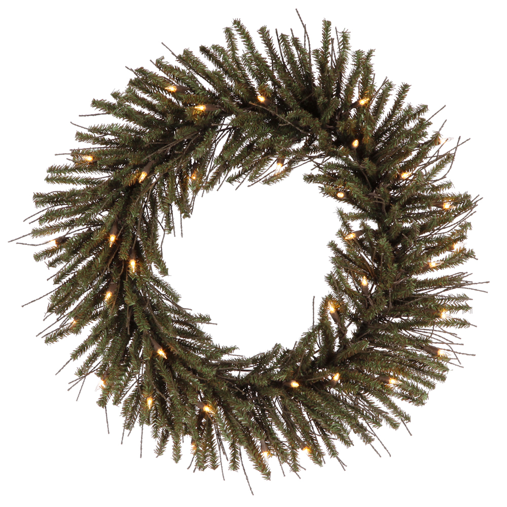 Vienna Twig Dura-Lit Wreath with Warm White LED Lights, 24 in.