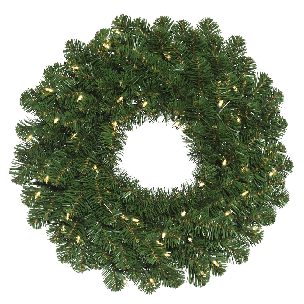 Oregon Fir Wide Angle Wreath with Warm White LED Lights, 30 in.