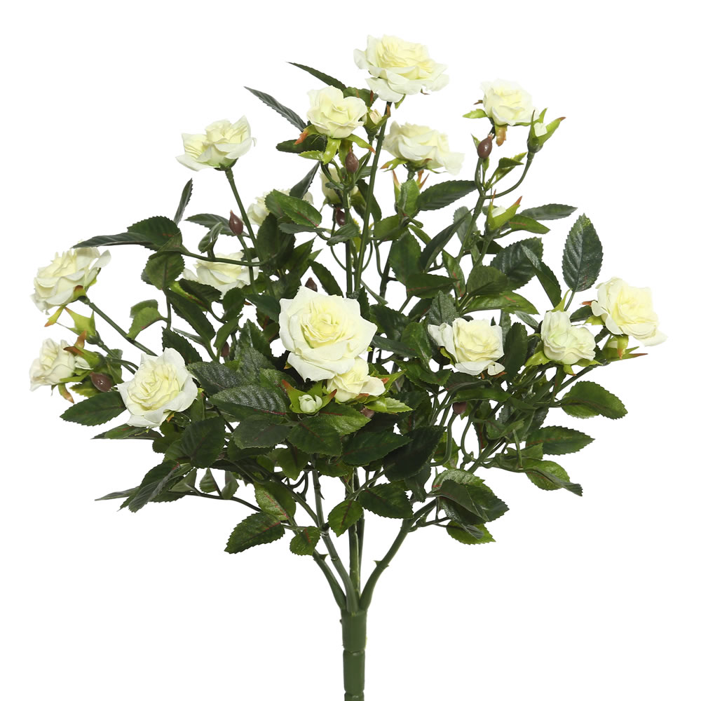Picture of Vickerman FL171102 White Mini Diamond Rosa X5 Floral Bush - 15 in.