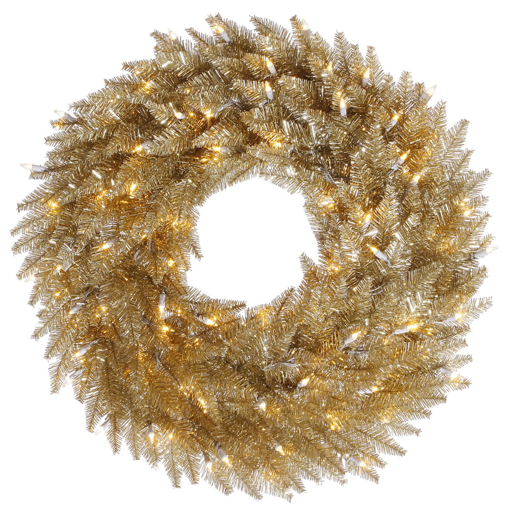 Champagne Dural-Lit Wreath with Warm White LED Lights, 24 in.