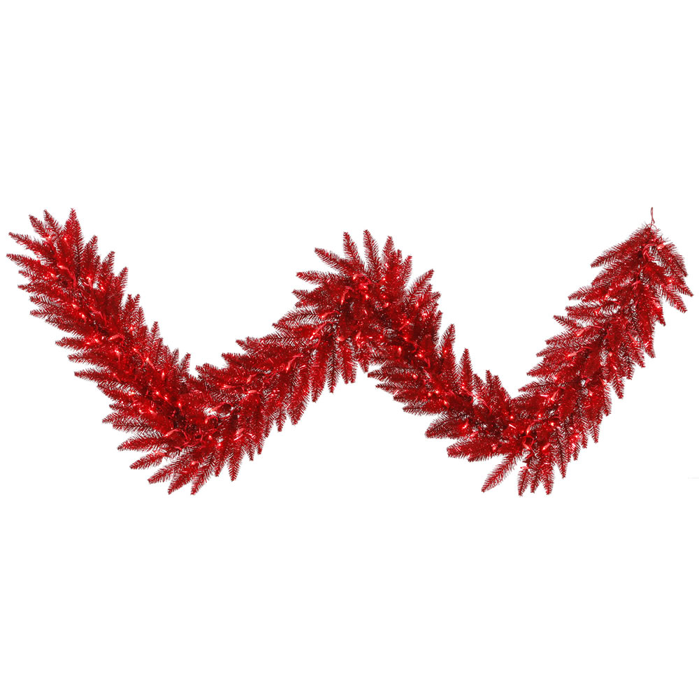 Tinsel Red Dura-Lit Garland with Red LED Lights, 9 ft. x 14 in.