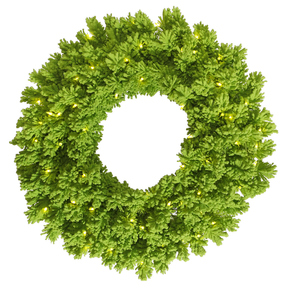 Flocked Lime Dural-Lit Wreath with Lime LED Lights, 30 in.