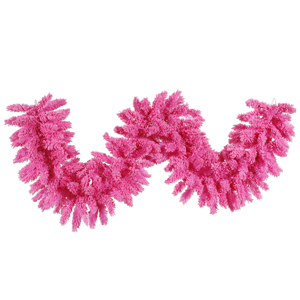 Flocked Pink Fir Garland, 9 ft. x 14 in.