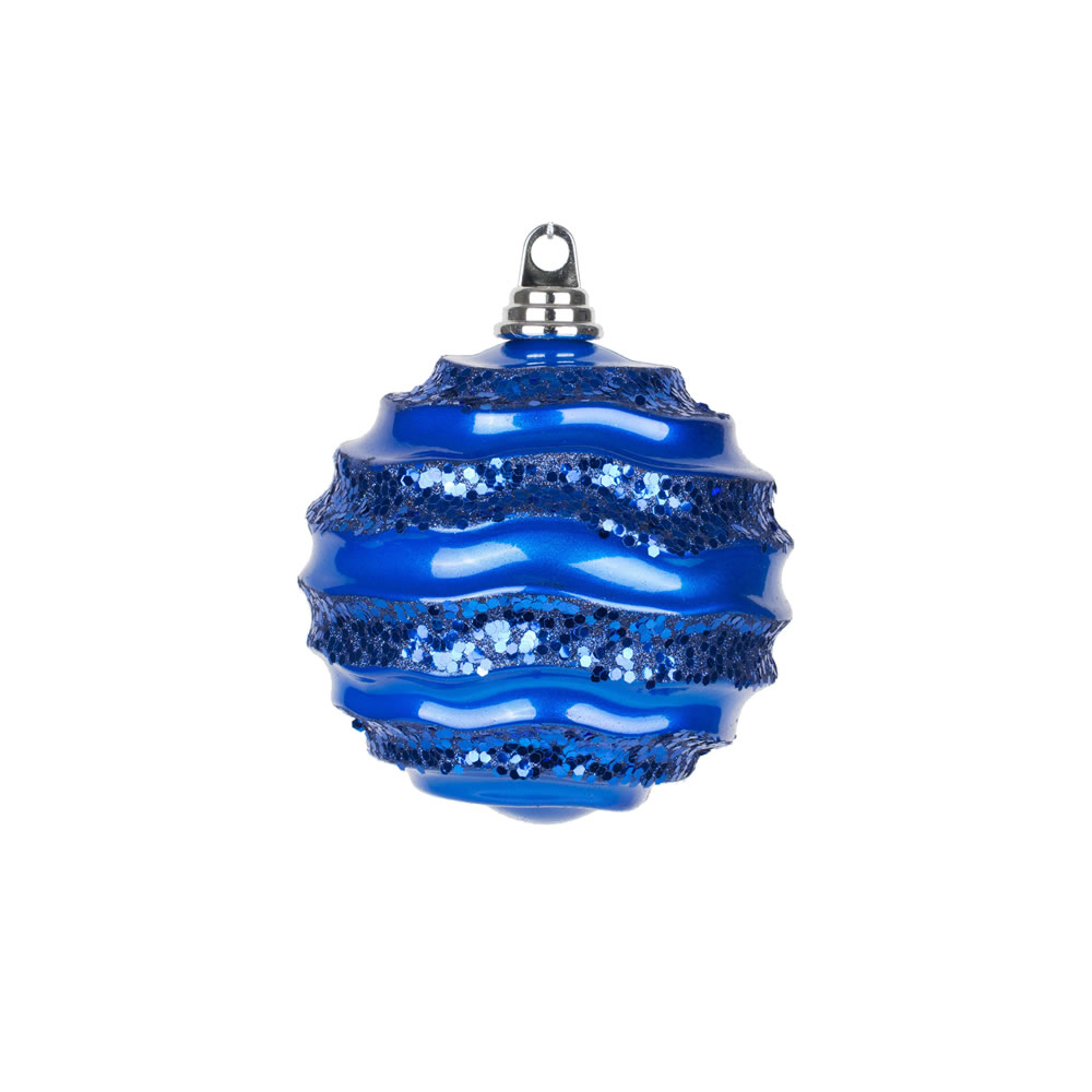 Blue Candy Glitter Wave Ball Ornament - 6 in.