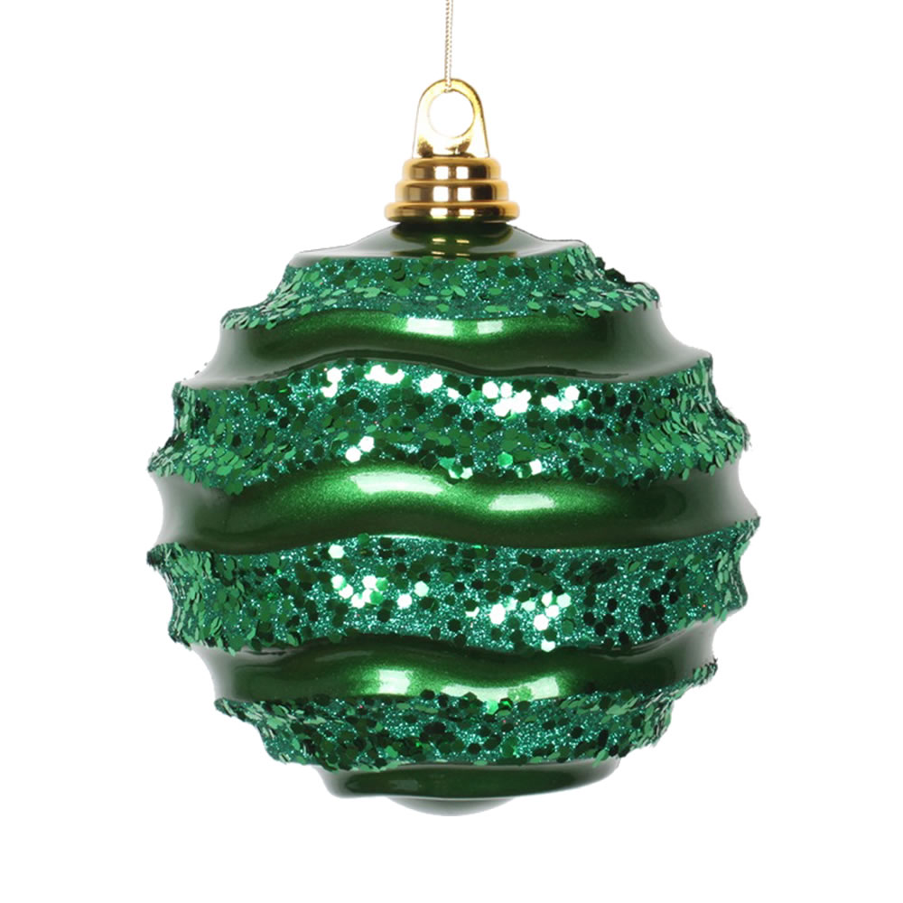 Green Candy Glitter Wave Ball Ornament - 6 in.