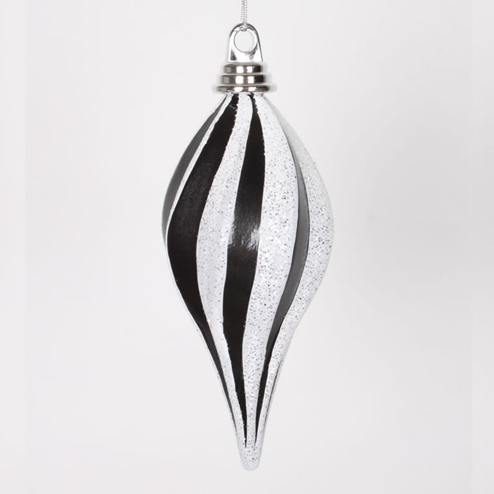 Black White Candy Glitter Swirl Drop Ornament - 8 in.