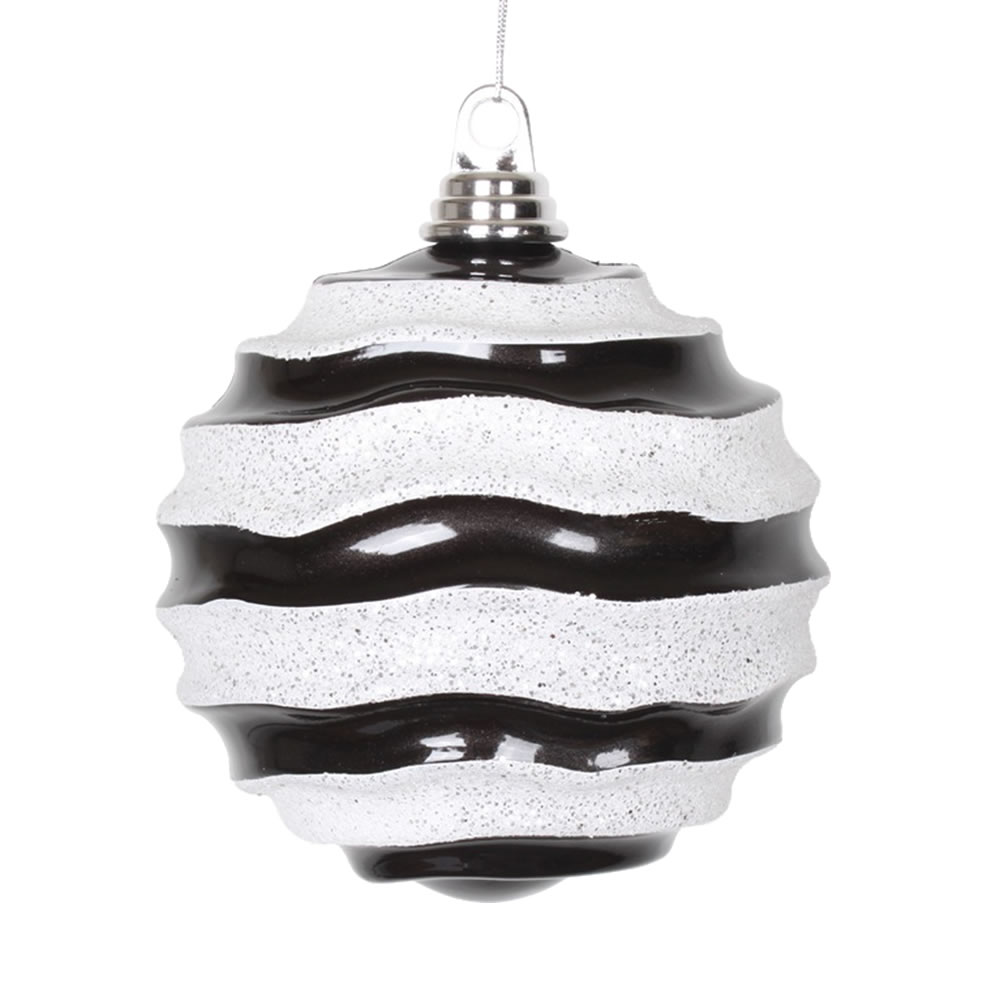Black White Candy Glitter Wave Ball Ornament - 8 in.