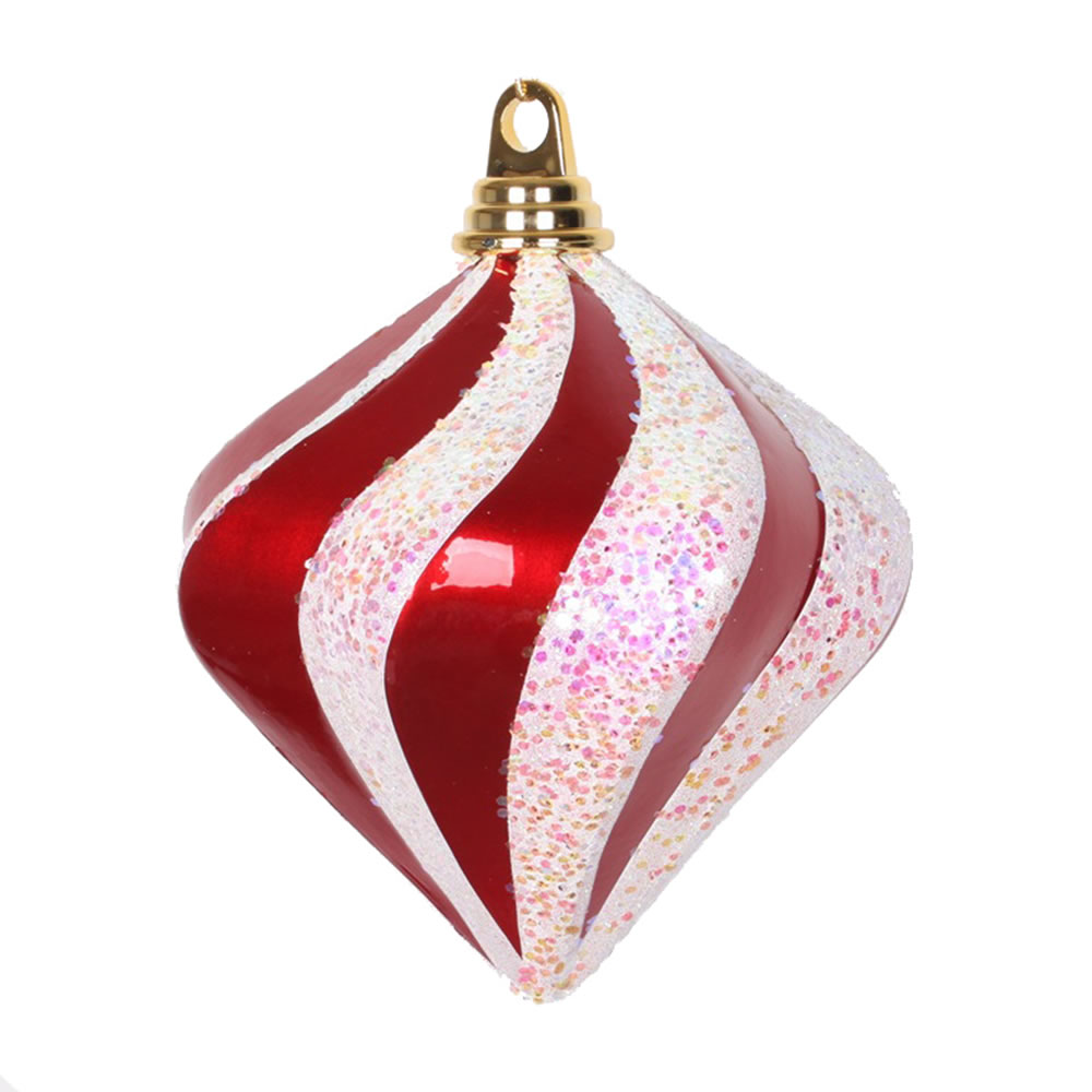 M133273 Red White Candy Glitter Swirl Diamond Ornament, 6 in.