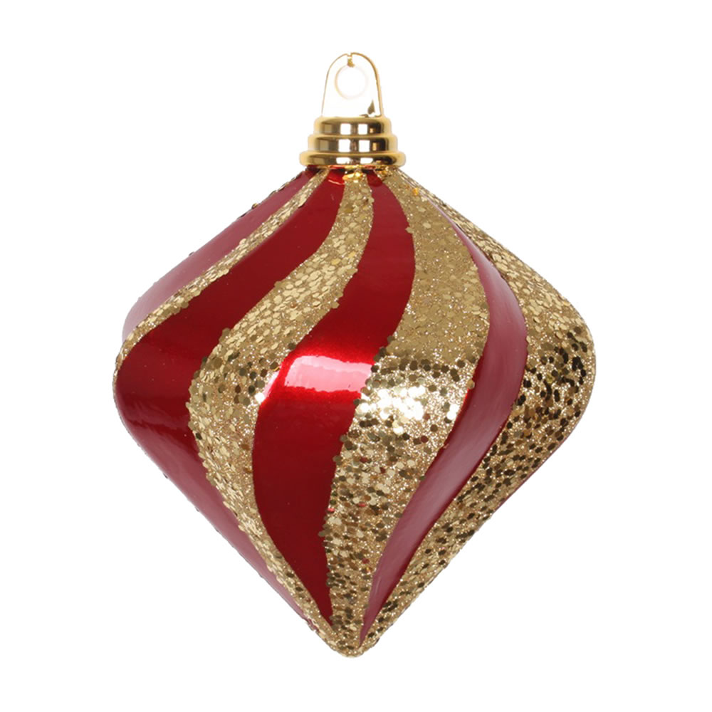 Red Gold Candy Glitter Swirl Diamond Ornament, 6 in.