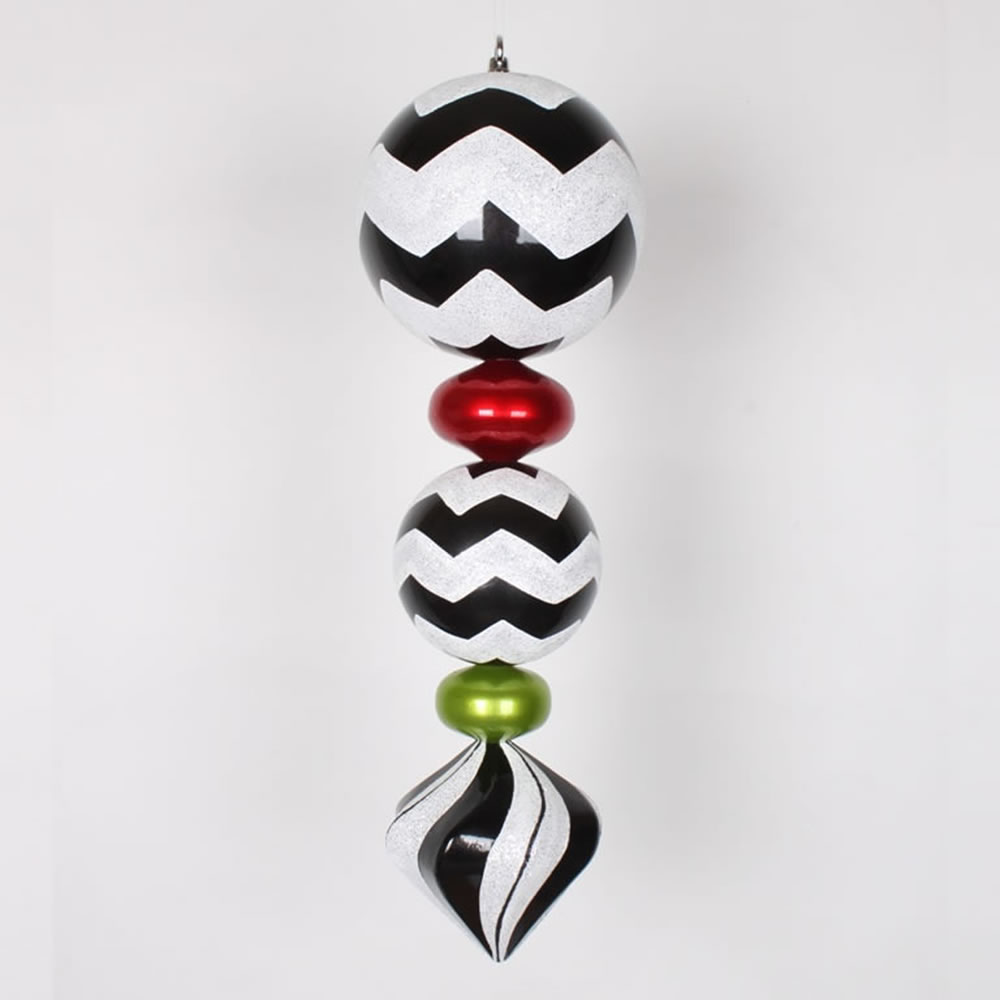 M149727 Black, White & Red Lime Chevron Finial Ornament - 24 in.