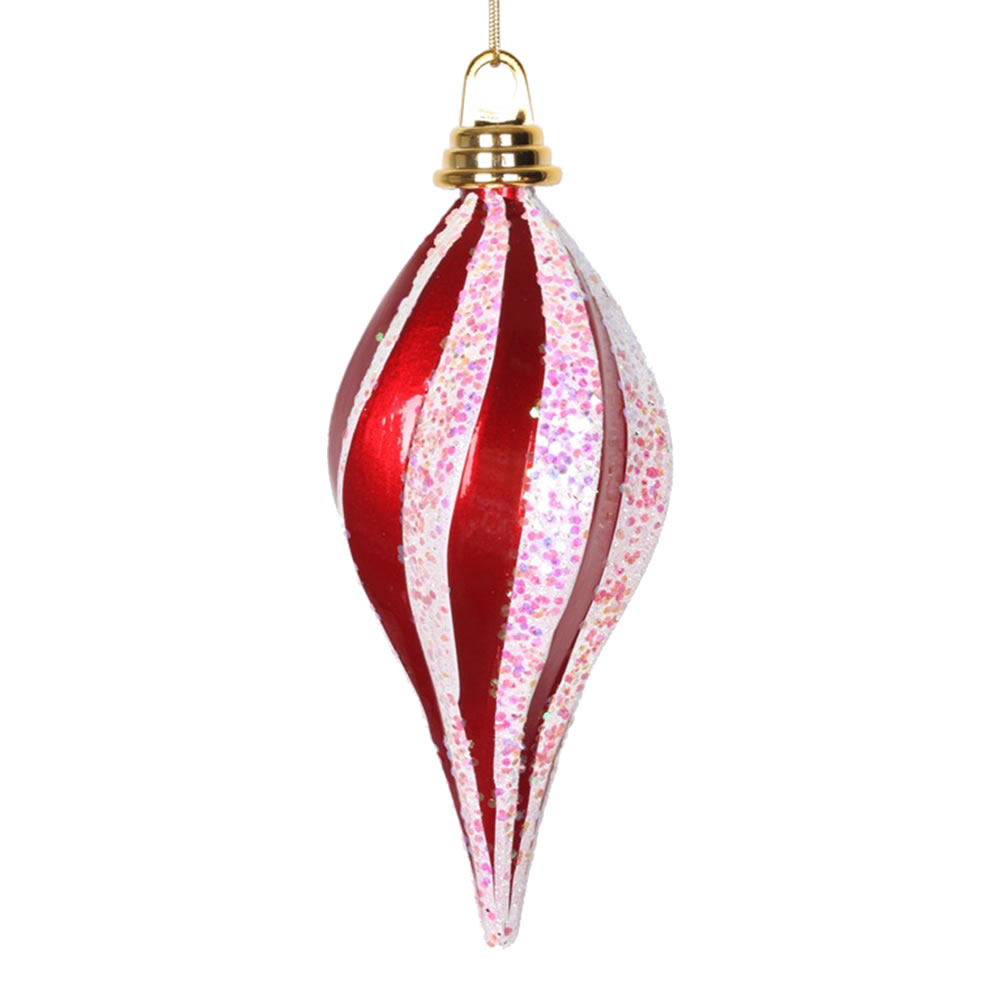 Red White Spiral Candy Glitter Swirl Drop Ornament - 8 in.