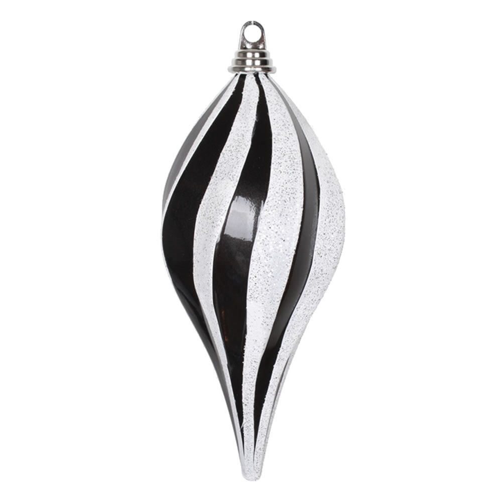 Black White Candy Glitter Swirl Drop Ornament - 12 in.