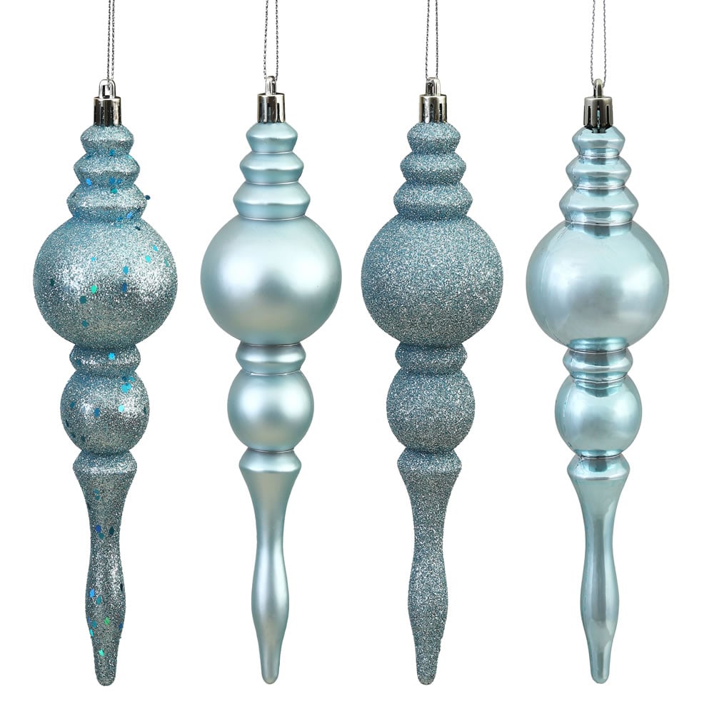 Baby Blue 4 Finish Assorted Finial Ornament - 7 in. - 8 Per Box