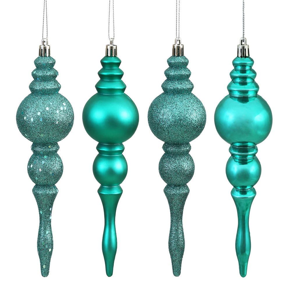 Teal 4 Finish Assorted Finial Ornament - 7 in. - 8 Per Box