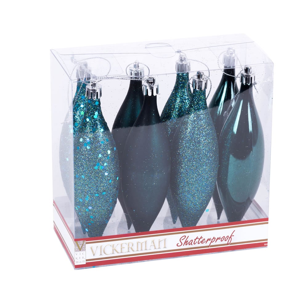 Sea Blue 4 Finish Assorted Drop Ornament - 5.5 in. - 8 Per Box