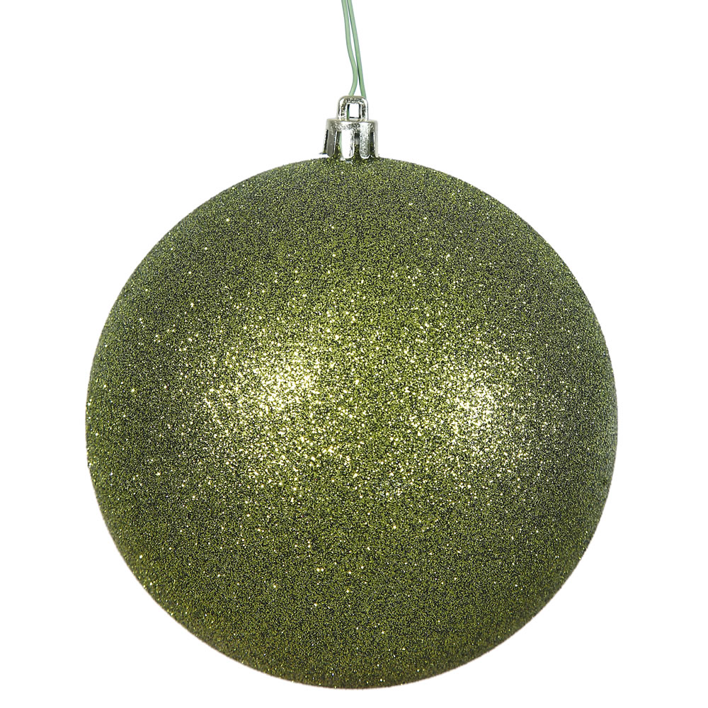 Olive Glitter Drilled Ball Ornament, 3 in. - 12 per Bag