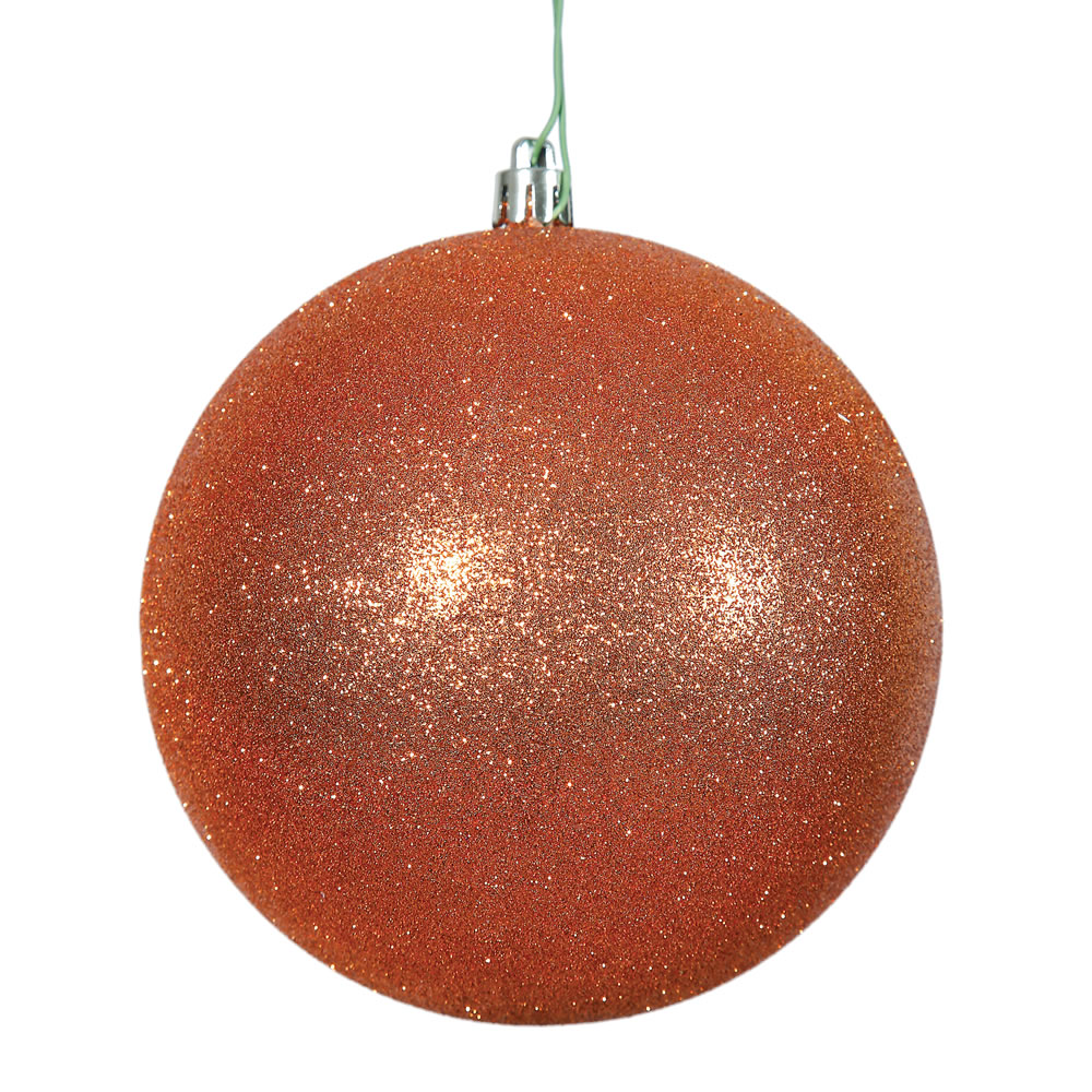Burn Orange Glitter Drilled Ball Ornament, 3 in. - 12 per Bag