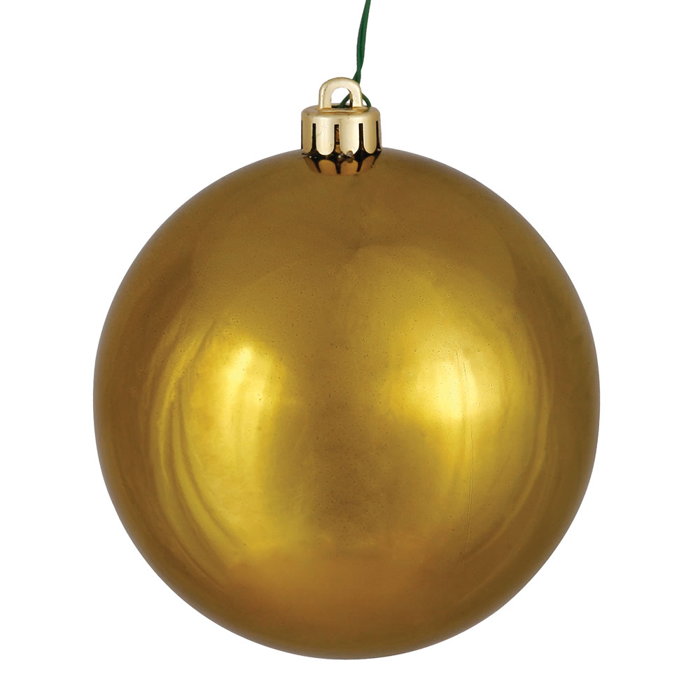 Olive Shiny UV Drilled Ball Ornament, 3 in. - 12 per Bag