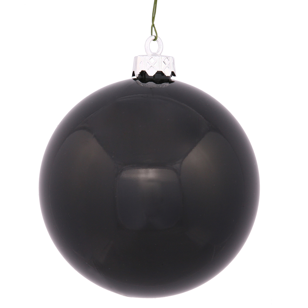Black Shiny UV Drilled Ball Ornament, 4 in. - 6 per Bag