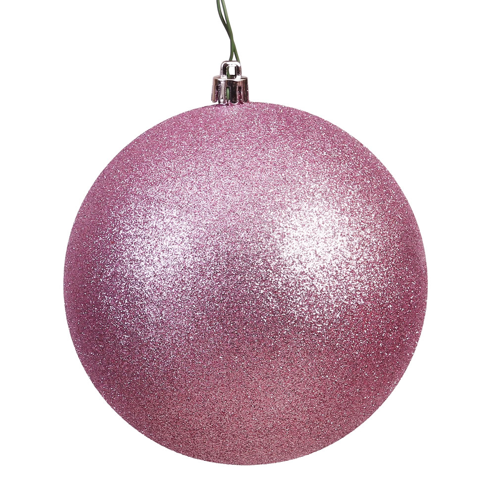 Mauve Glitter Drilled Ball Ornament - 3 in. - 12 per Bag