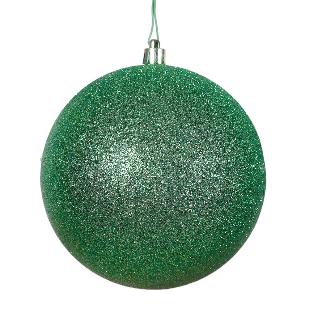 Green Glitter Drilled Ball Ornament - 4.75 in. - 4 per Bag