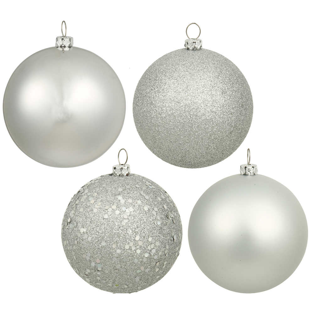Silver 4 Finish Assorted Drilled Ball Ornament, 6 in. - 4 per Bag
