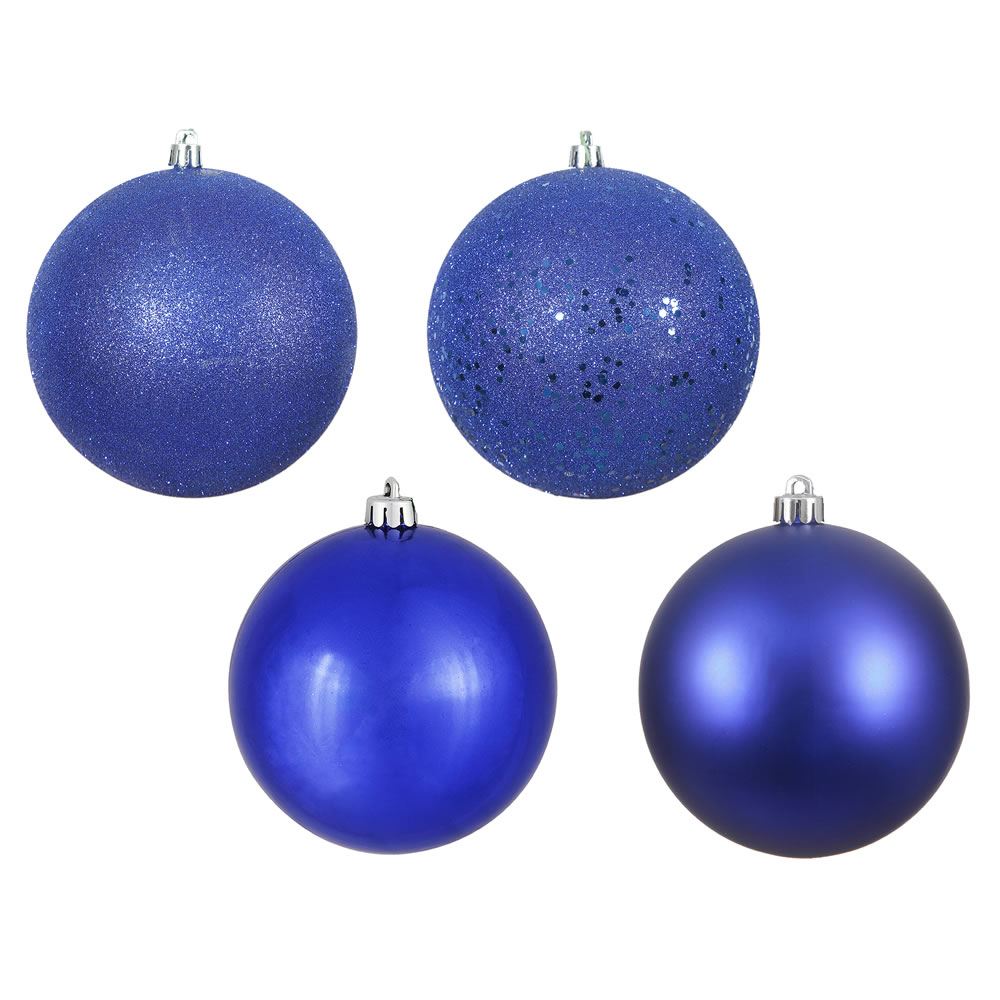 Cobalt Blue 4 Finish Assorted Drilled Ball Ornament, 6 in. - 4 per Bag