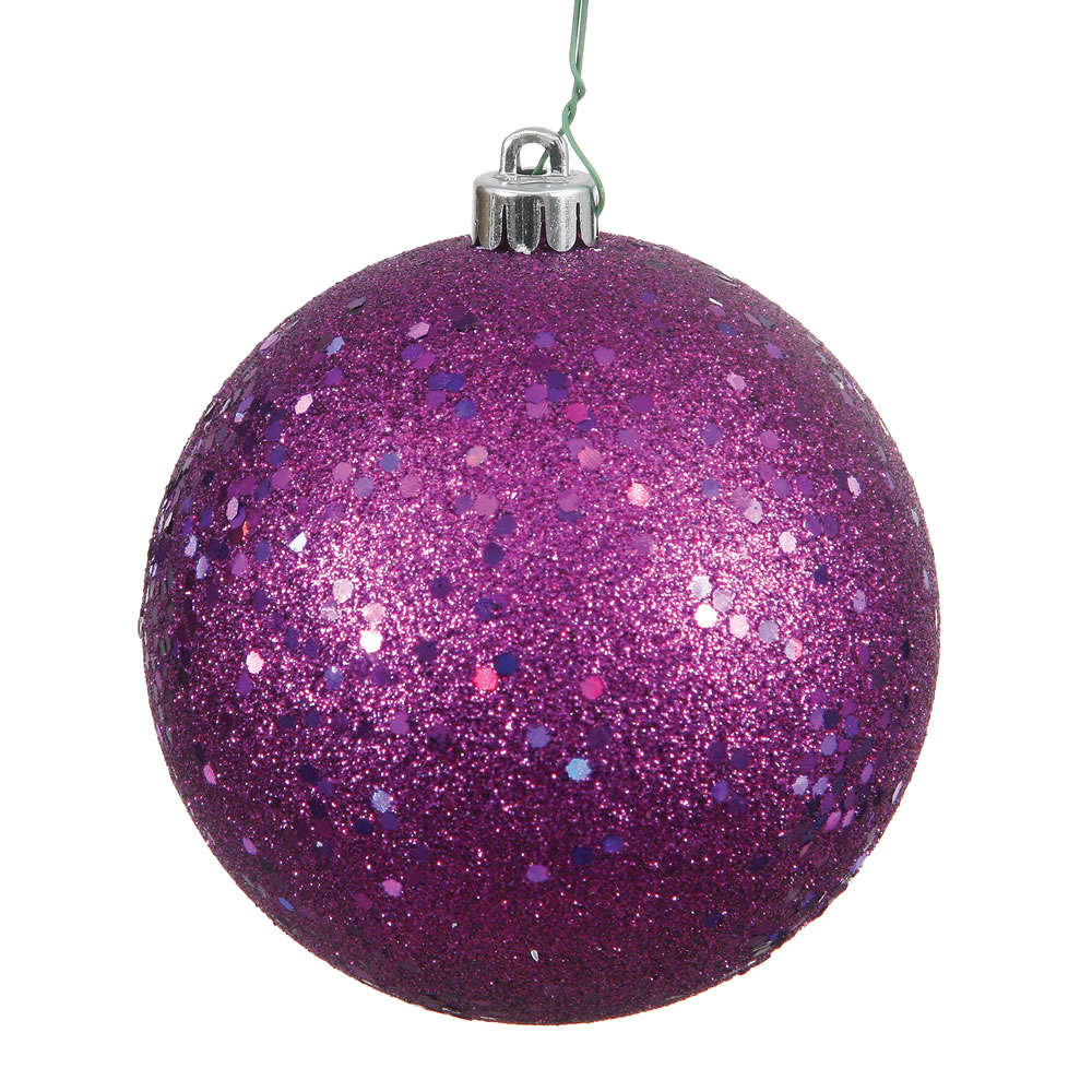 Plum Sequin Drilled Ball Ornament, 4 in. - 6 per Bag