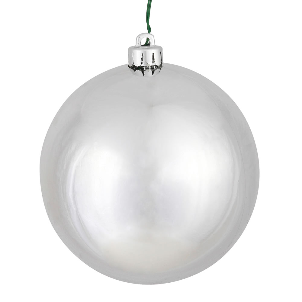 Silver Shiny UV Drilled Ball Ornament, 6 in. - 4 per Bag