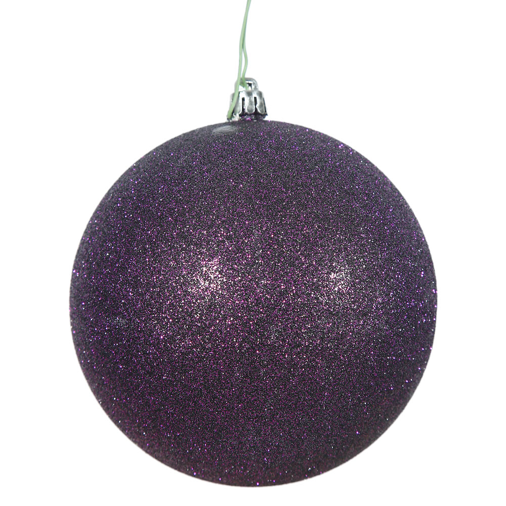 Plum Glitter Drilled Cap Ball Ornament, 8 in.