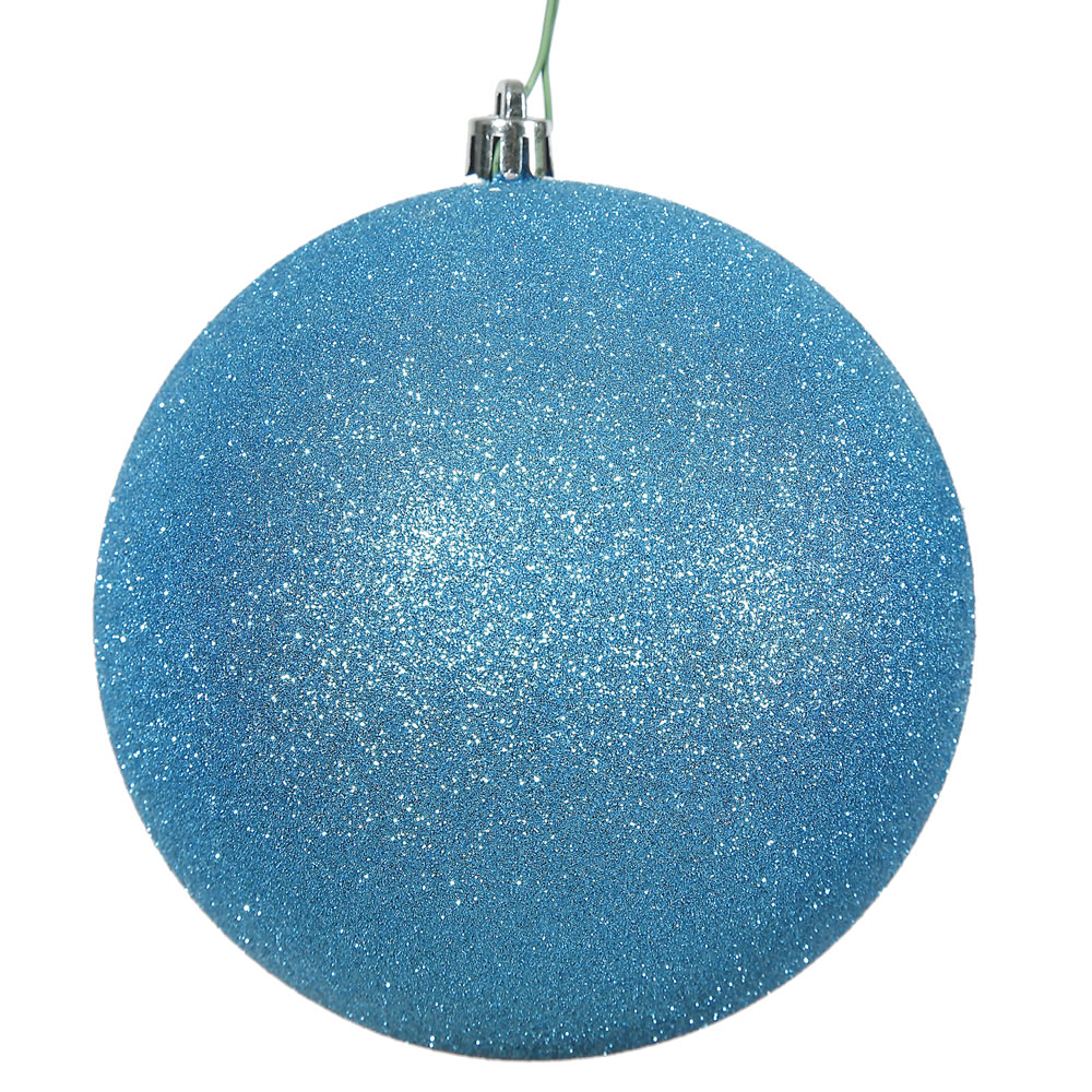 Turquoise Glitter Drilled Cap Ball Ornament, 8 in.